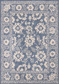 Tapis d'exterieur Cabana bleu et blanc a bordure elegante, 5'3