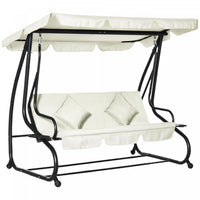 Outsunny 3 Places Patio Swing Chair Convertible Lit Rembourre Porche Exterieur Avec Auvent Et Oreill