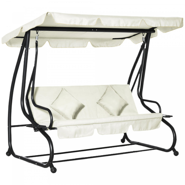 Outsunny 3 Places Patio Swing Chair Convertible Lit Rembourre Porche Exterieur Avec Auvent Et Oreiller