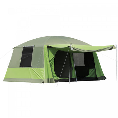 Outsunny 4-8 Person Camping Tent, 2-room Dome Tent With Porch, Green
