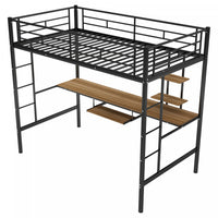  Andy – Lit Mezzanine Simple En Metal Avec Bureau Et Eclairage Led, Design Gain De Place – Noir