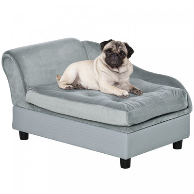 Pawhut Pet Sofa Dog Couch Chaise Lounge Pet Bed With Storage Function Small Sized Dog Various Cat Sp|Canape Chien Chat Sur Pied Avec Coffre De Rangement Style Moderne Coussin D'assise Amovible Grand Co