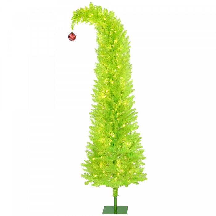 HOMCOM Sapin de Noel artificiel pre-eclaire 2,13 m a cime courbee, vert