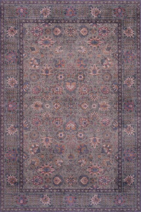 Tapis Brun Floral Lavable Antiderapant A Poils Ras 5'x7'
