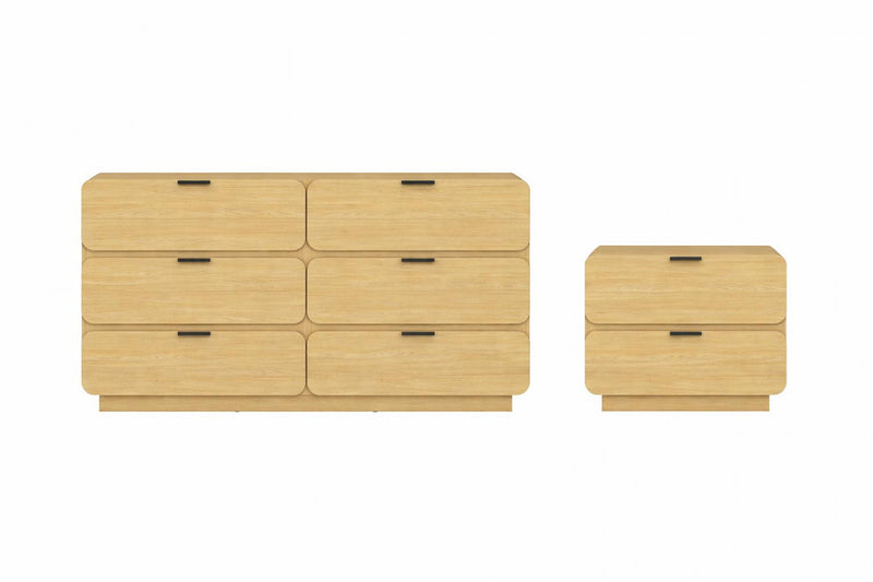 Commode contemporaine moderne 2 pieces Chrystie et table de chevet en bois naturel