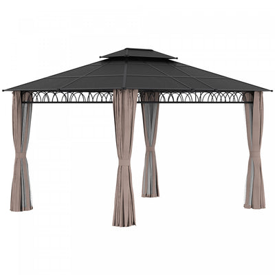Outsunny 10' X 12' Outdoor Gazebo Canopy, Double roof Hardtop Gazebo With polycarbonate Roof, Steel |Outsunny Auvent De Tonnelle D'exterieur 12' X 10', Tonnelle A Double Toit Rigide En Polycarbonate, C