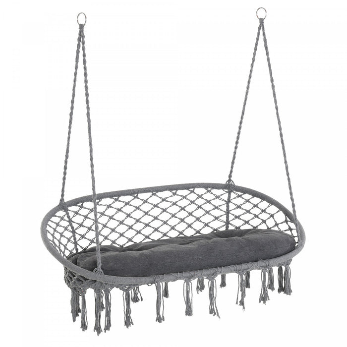 Outsunny Chaise Suspendue Chaise Hamac A Suspendre Avec Cadre En Metal Et Coussin, Grand Siege En Macrame Pour Interieur Et Exterieur, Gris Fonce