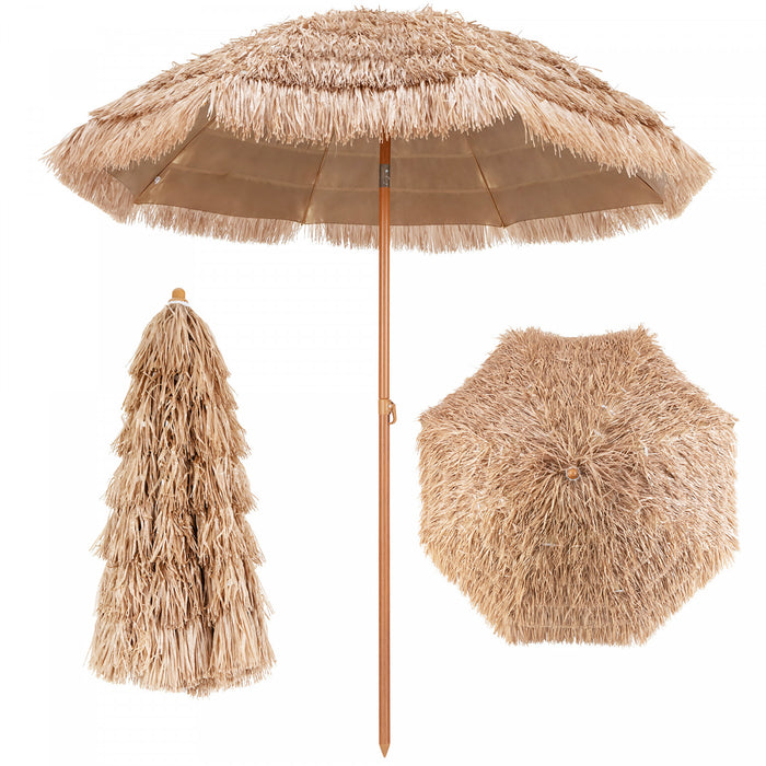 Costway Parasol tiki en chaume 7,2FT avec inclinaison 8 baleines Plage hawaienne Hula