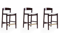 Tabouret de comptoir en bois rembourre style Klismos mi-siecle moderne en ivoire - Lot de 3