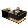 Ethan High-Gloss 35.4" Long Coffee Table with Glass and LED Effect,Black | Ethan Table Basse Haute Brillance de 35,4" avec Verre et Effet LED, Noir