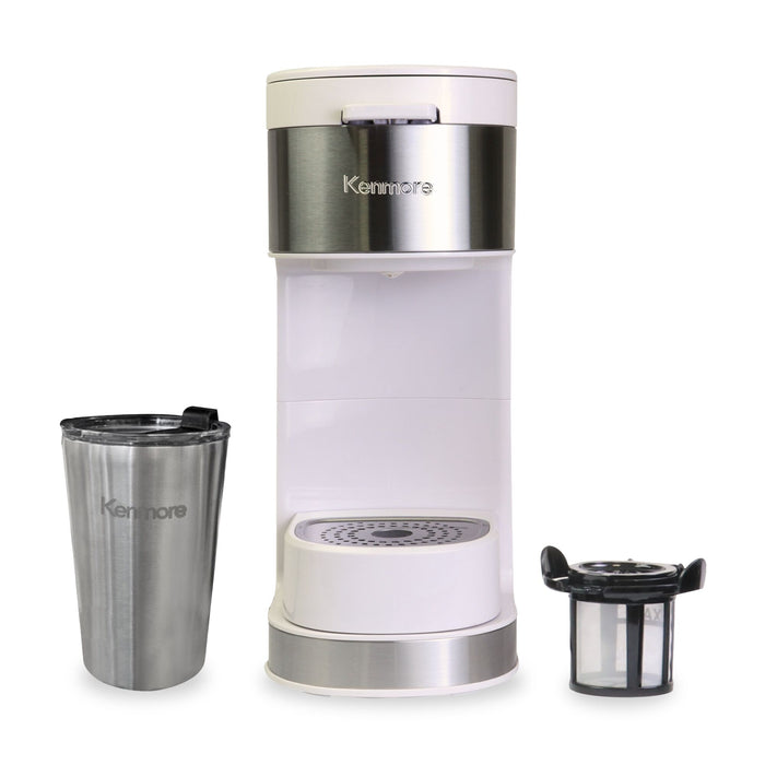 Cafetière Kenmore à portion individuelle avec tasse de voyage - blanche - KKCMKCM-W