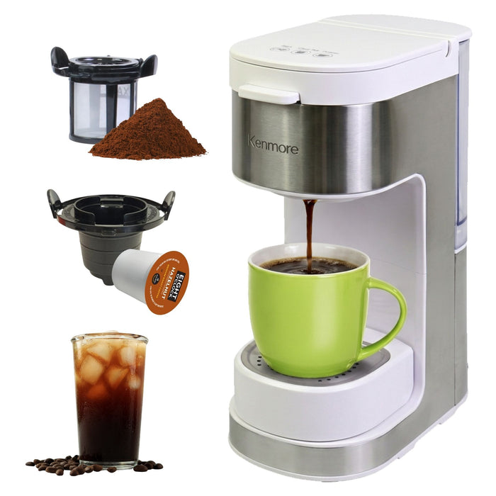 Cafetière Kenmore à portion individuelle avec tasse de voyage - blanche - KKCMKCM-W