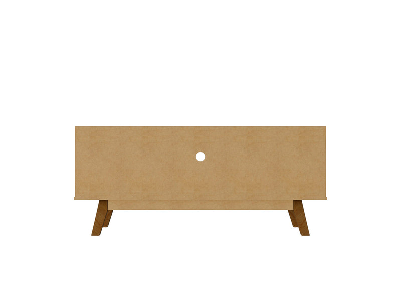 Meuble pour téléviseur Marcus de Manhattan Comfort de 53,14 po de style moderne du milieu du 20e siècle avec pattes en bois massif - blanc
