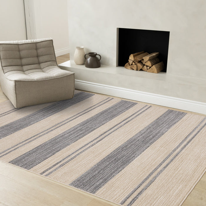 Tapis Covington beige et gris a rayures, 5'3\" x 7'7\"