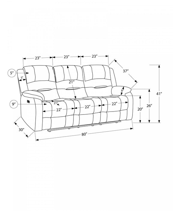 MONARCH SPECIALTIES SOFA INCLINABLE ELECTRIQUE 3 PLACES, 80\"L, PORT USB INCLUS, TISSU DORE