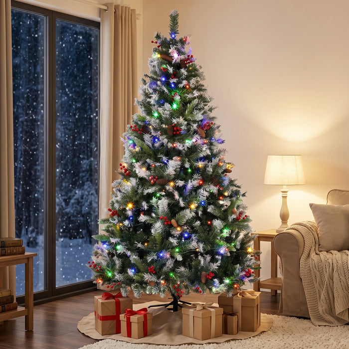 HOMCOM Sapin de Noel enneige pre-eclaire 1,82 m, LED bicolores, telecommande