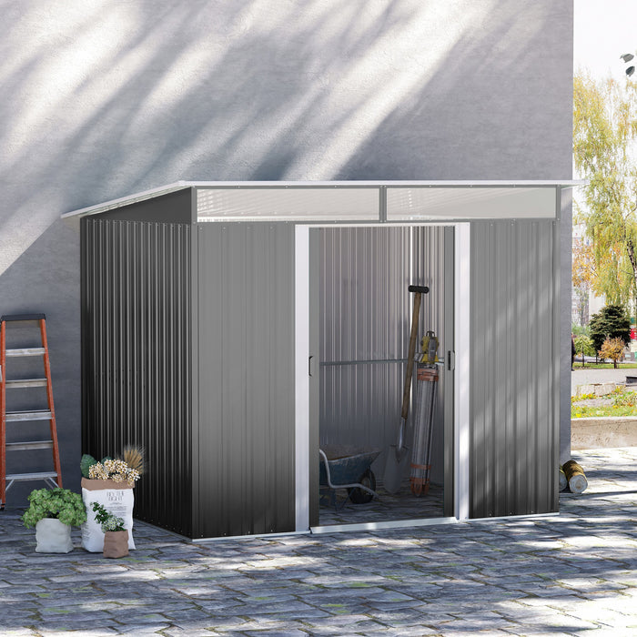 Outsunny 6' X 8.5' Abri De Jardin Exterieur En Metal Remise Rangement Outils En Acier Gris