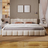 Eleanor Elegant Chenille Upholstered Bed with Checkerboard Design,King Size,Beige King Bed  | Eleanor Lit elegant avec revetement en chenille et design a damier, Taille King, Beige