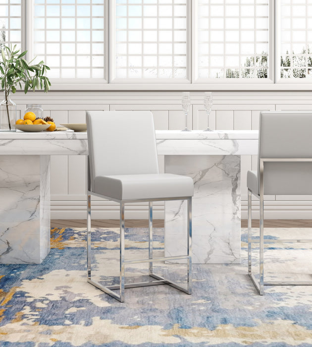 Tabouret de comptoir moderne en metal et tissu Element, blanc perle - Lot de 3