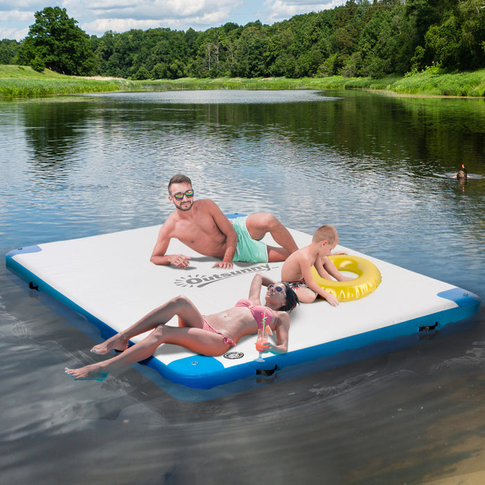Outsunny 10' x 7' Dock flottant gonflable avec pompe a air, bleu