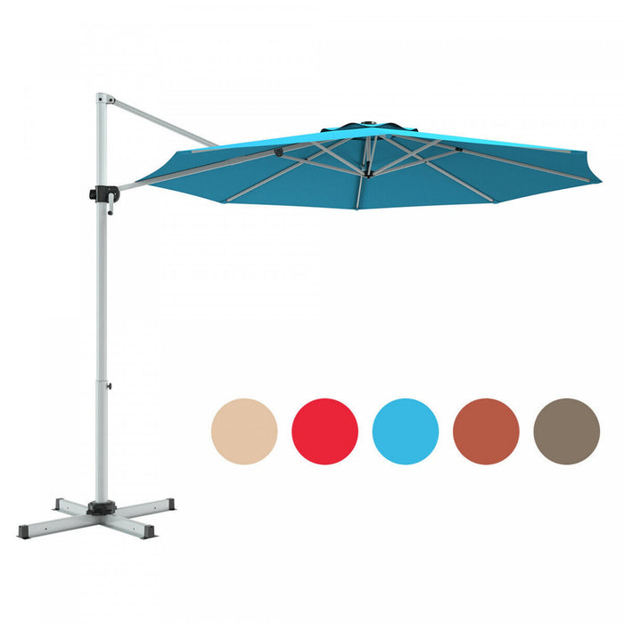 Costway Parasol deporte pour patio de 11 pieds, rotation a 360 degres, inclinaison en aluminium, turquoise