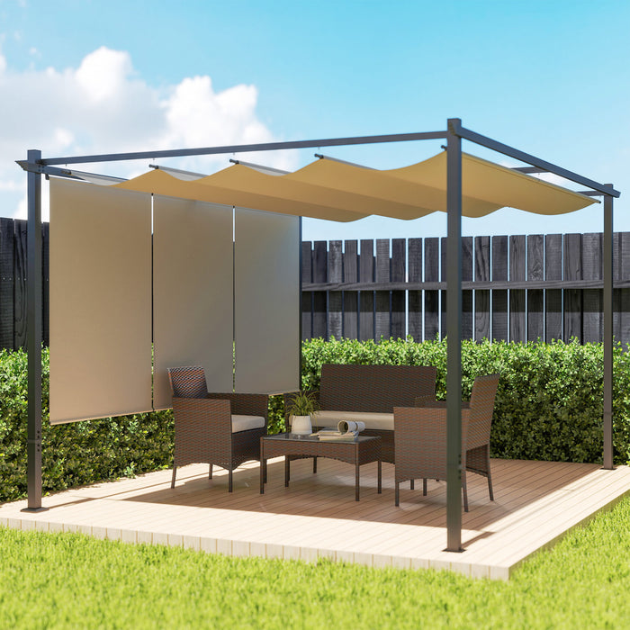 Outsunny Pergola Retractable 10' X 12' Avec Store Enrouleur, Beige