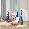 Qaba 4-in-1 Toddler Slide, Baby Kids Indoor Slide and Swing Set with Basketball Hoop, Climber, Indoor Playground for Ages 1.5-4 Boys Girls Toddler, Rocket Themed, Dark Blue