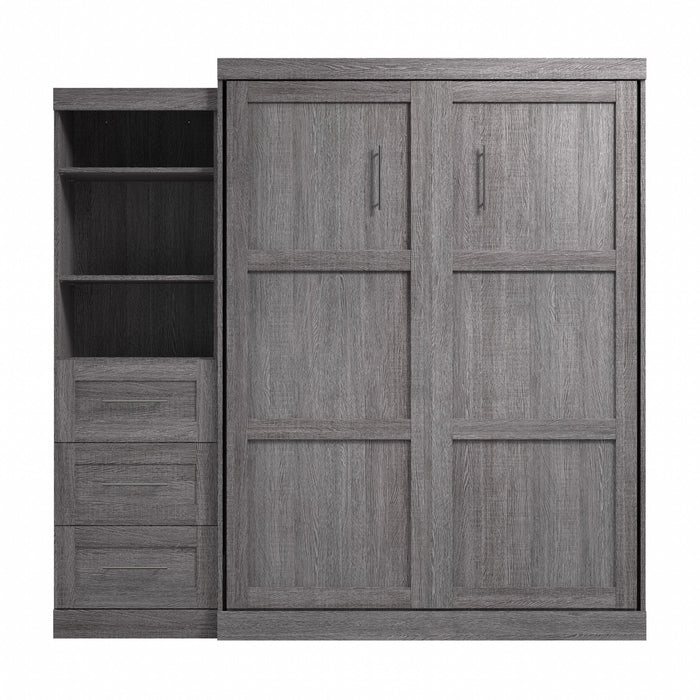 Grand lit escamotable mural Pur de Bestar de 90 po avec tablettes et tiroirs - gris écorce
