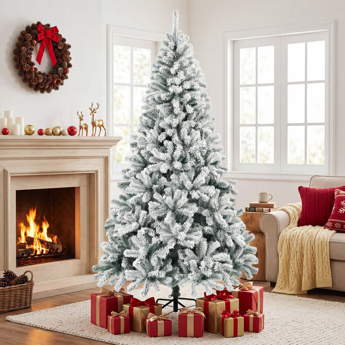 HOMCOM Sapin de Noel enneige 213 cm a charnieres, style sapin traditionnel
