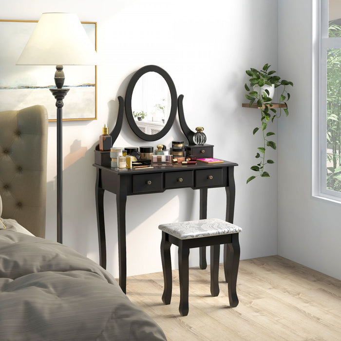 HOMCOM Ensemble coiffeuse en bois, coiffeuse avec miroir rotatif a 360°