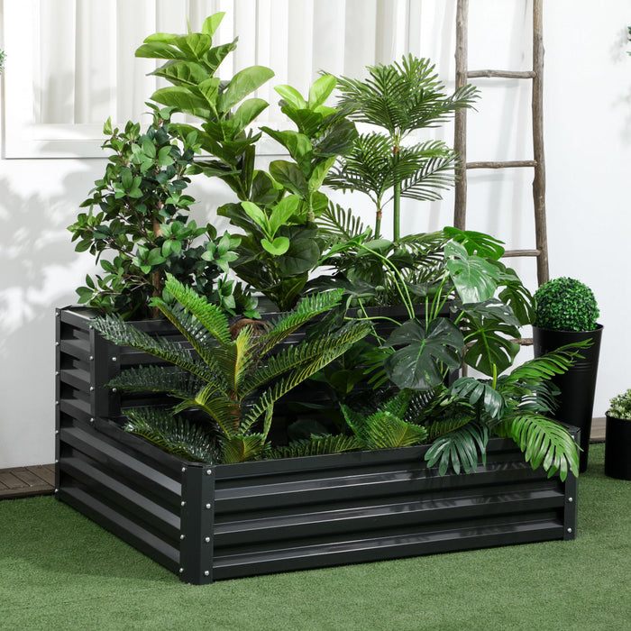 Outsunny Lit De Jardin Sureleve A 2 Etages En Acier Galvanise, Gris Fonce