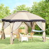 Outsunny 12' X 10' 2-tier Outdoor Gazebo Canopy Tent For Patio With Zippered Mesh Sidewalls, Solid S|Outsunny 12' X 10' Tente D'auvent De Tonnelle D'exterieur A 2 Niveaux Pour Terrasse Avec Parois Late