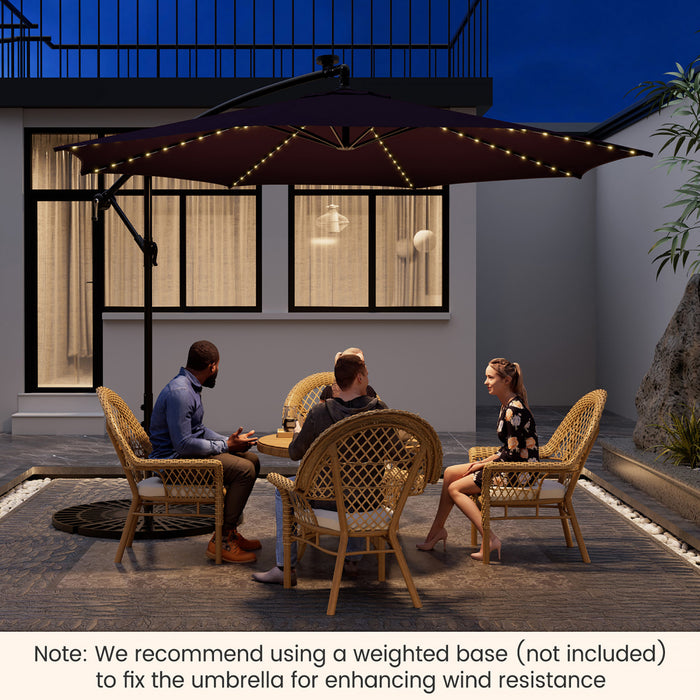 Costway Parasol deporte cantilever 10FT 112 LED solaire avec manivelle et inclinaison pour exterieur