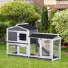 Pawhut 2-tier Wood Rabbit Hutch Backyard Bunny Cage Small Animal House W/ Ramp And Outdoor Run, Grey|Pawhut Clapier A Lapin A 2 Etages En Bois Pour Petits Animaux Avec Rampe, Plateau Sans Fuite, Toit R