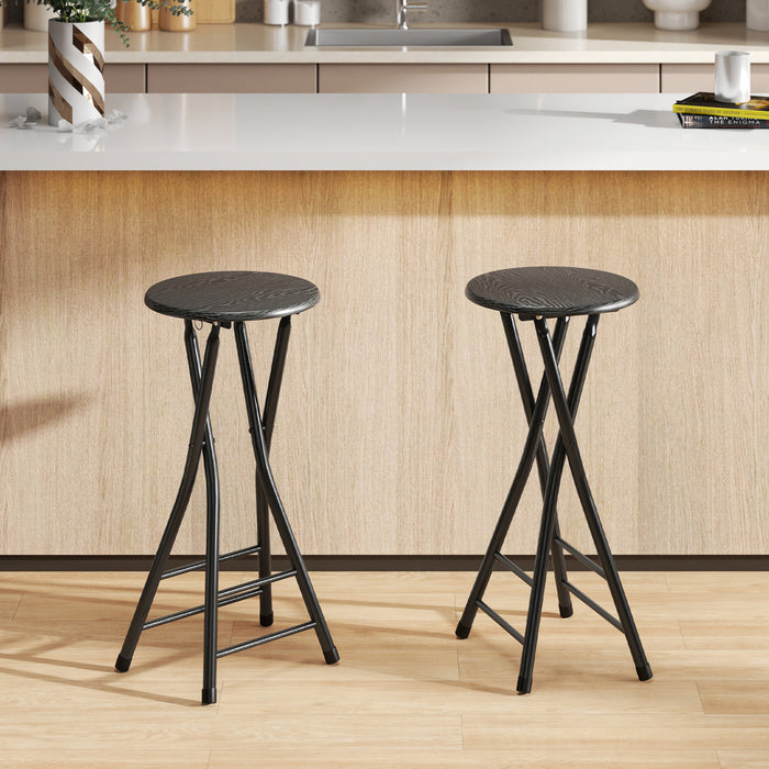 HOMCOM 24\" Bar Stools Set of 2, Folding Bar Chairs with Footrest, Black