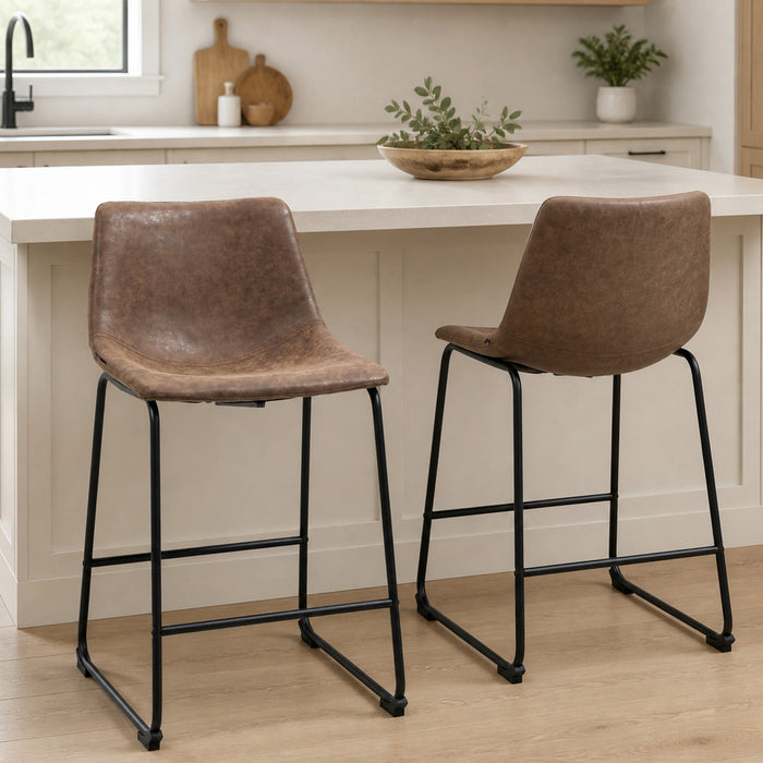 HOMCOM Lot de 2 tabourets de bar vintage en cuir PU pour cuisine, marron