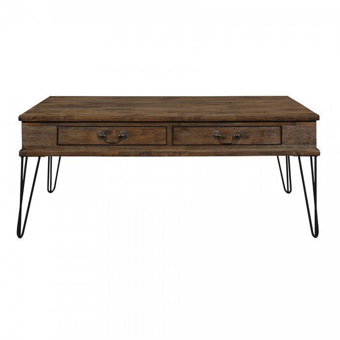 Table Basse Rectangulaire Hughey Avec 2 Tiroirs, Chêne Rustique