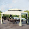 Outsunny 10 X 13ft Aluminum Frame Gazebo Canopy Double Tier Garden Shelter With Netting And Curtains|Outsunny 10 X 13 Ft Tonnelle Barnum Pavillon De Jardin Style Colonial Double Toit Toile Moustiquaire