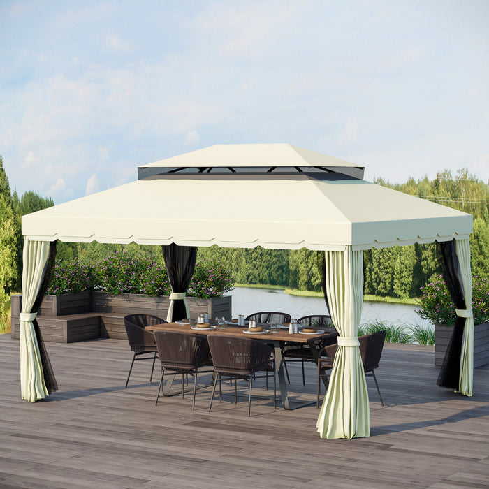 Outsunny 10 X 13 Ft Tonnelle Barnum Pavillon De Jardin Style Colonial Double Toit Toile Moustiquaires Et Toiles Amovibles Creme