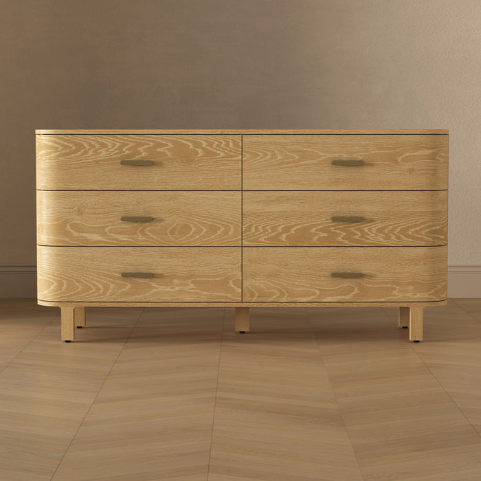 Commode contemporaine Solara 68\" en bois massif chene naturel (6 tiroirs)