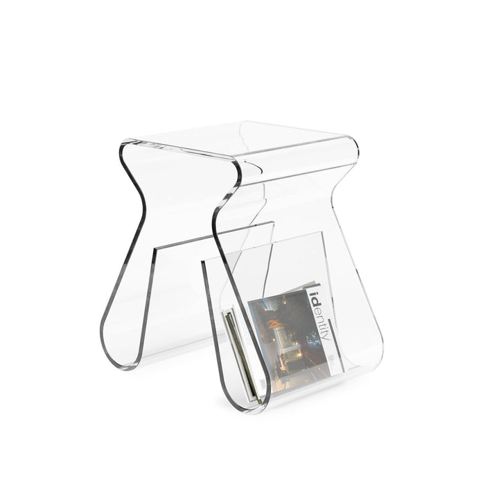 Table de bout moderne Magino de Umbra en acrylique avec support à magazines