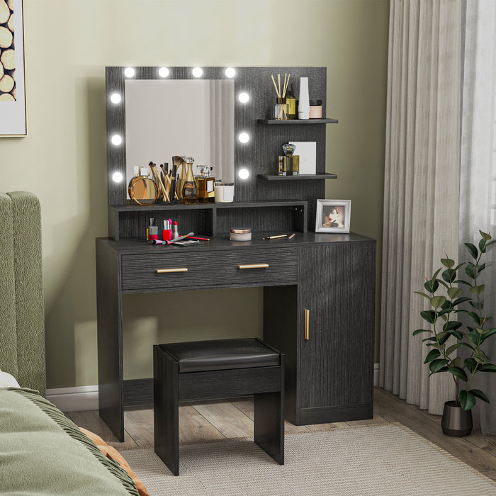 HOMCOM Ensemble de coiffeuse, table de maquillage avec tabouret, miroir LED