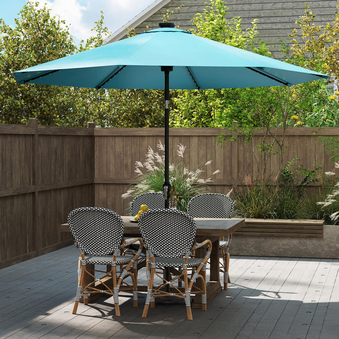 Parasol solaire Costway 10 FT avec 96 LED, inclinaison reglable a 35°, haut ventile, turquoise