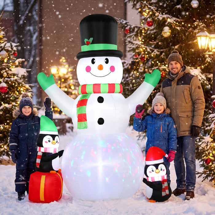 Outsunny bonhomme de neige gonflable de Noel 2,43 m, decoration exterieure avec LED