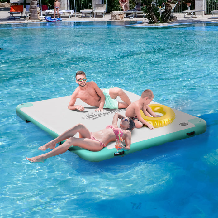 Outsunny Quai Flottant Gonflable a l'Eau, Ile a Plateforme Gonflable, blanc