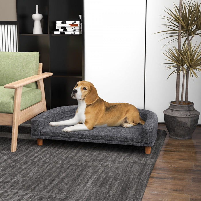 Pawhut Canape-lit Pour Chien De Grande Taille, Canape-lit Sureleve Pour Chat Avec Housse Amovible Et Lavable, Coussinets Antiderapants, Gris Fonce