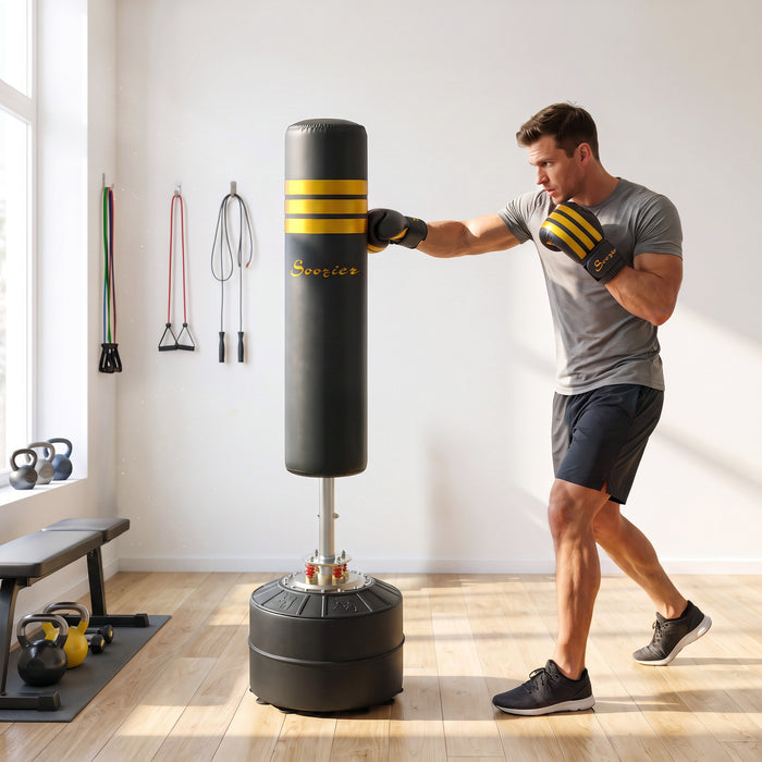 Soozier Sac de frappe sur pied 178 cm avec 12 ventouses et gants de boxe
