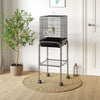 Pawhut 44.5"h Metal Bird Cage Parrot Play Spot Stand W/ Wheel Storage Shelf Multi-doors Black|Pawhut 44,5"h Support De Spot De Jeu Pour Perroquet En Metal Avec Cage A Oiseaux Avec Etagere De Ran