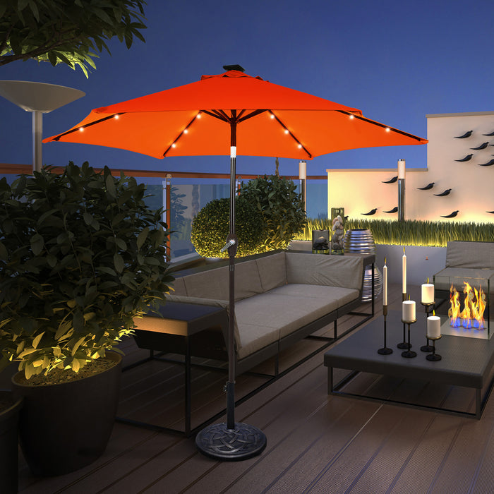 Costway Parasol de marche solaire LED de 9 pieds avec reglage d'inclinaison et manivelle, orange