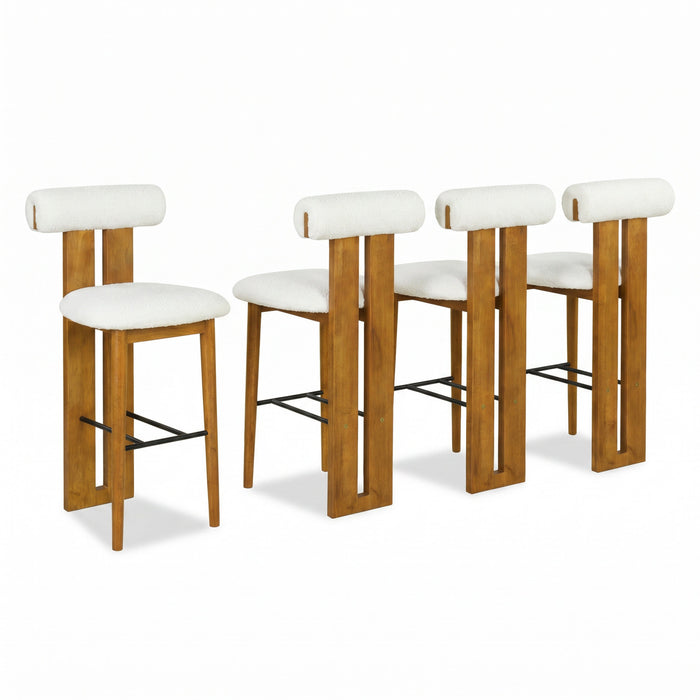 Sophia – Lot de 4 tabourets de bar modernes d’interieur en bois d’hevea avec dossier de soutien, coloris blanc et noyer
